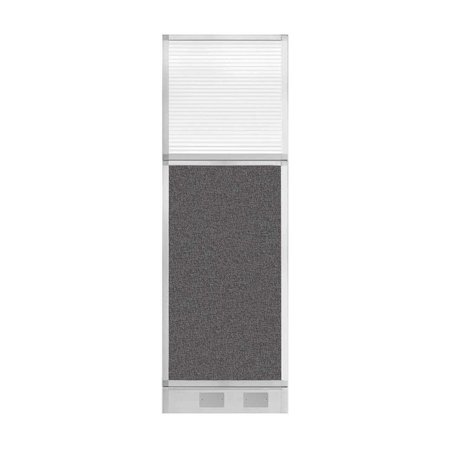 VERSARE Hush Panel Cubicle Partition 2' x 6' Charcoal Gray Fabric Clear Fluted Window w/ Cable Channel 1856207-1